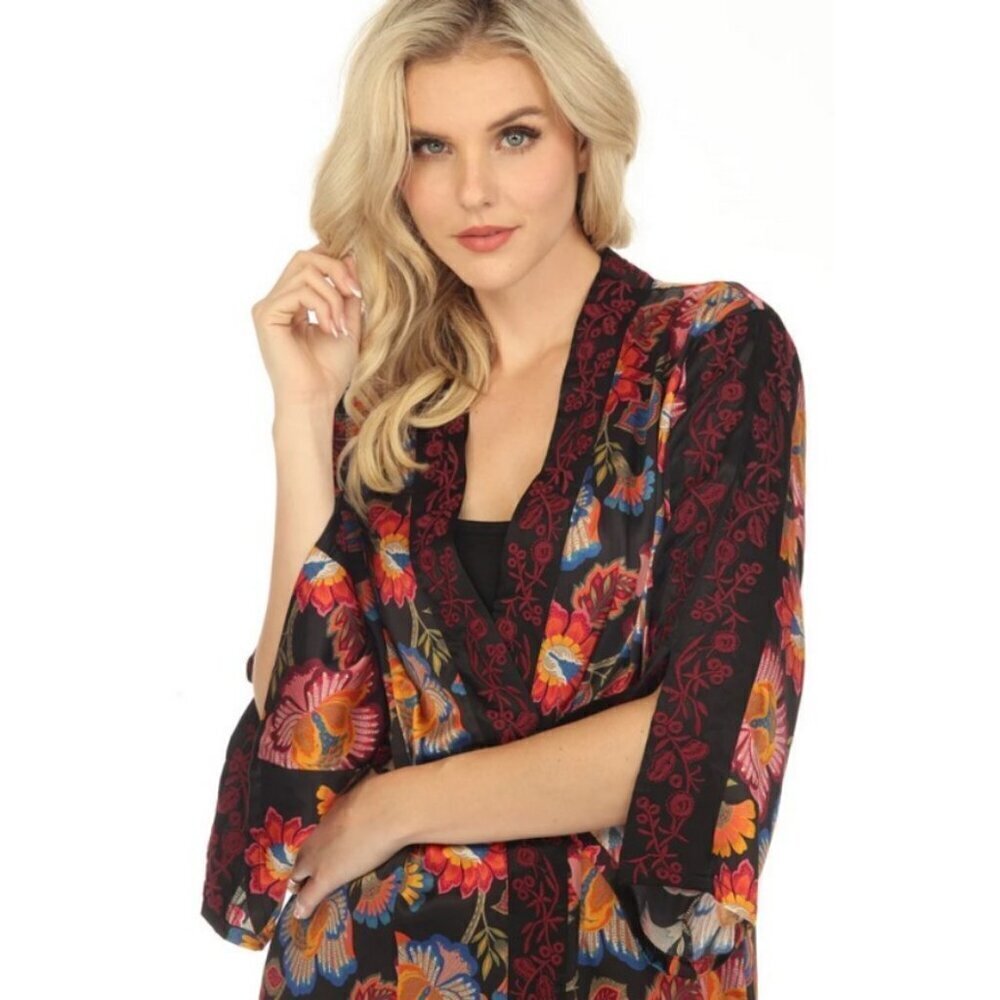 💕JOHNNY WAS WORKSHOP💕 Sedonia Kimono 100% Silk ~ Floral Print XS NWOT